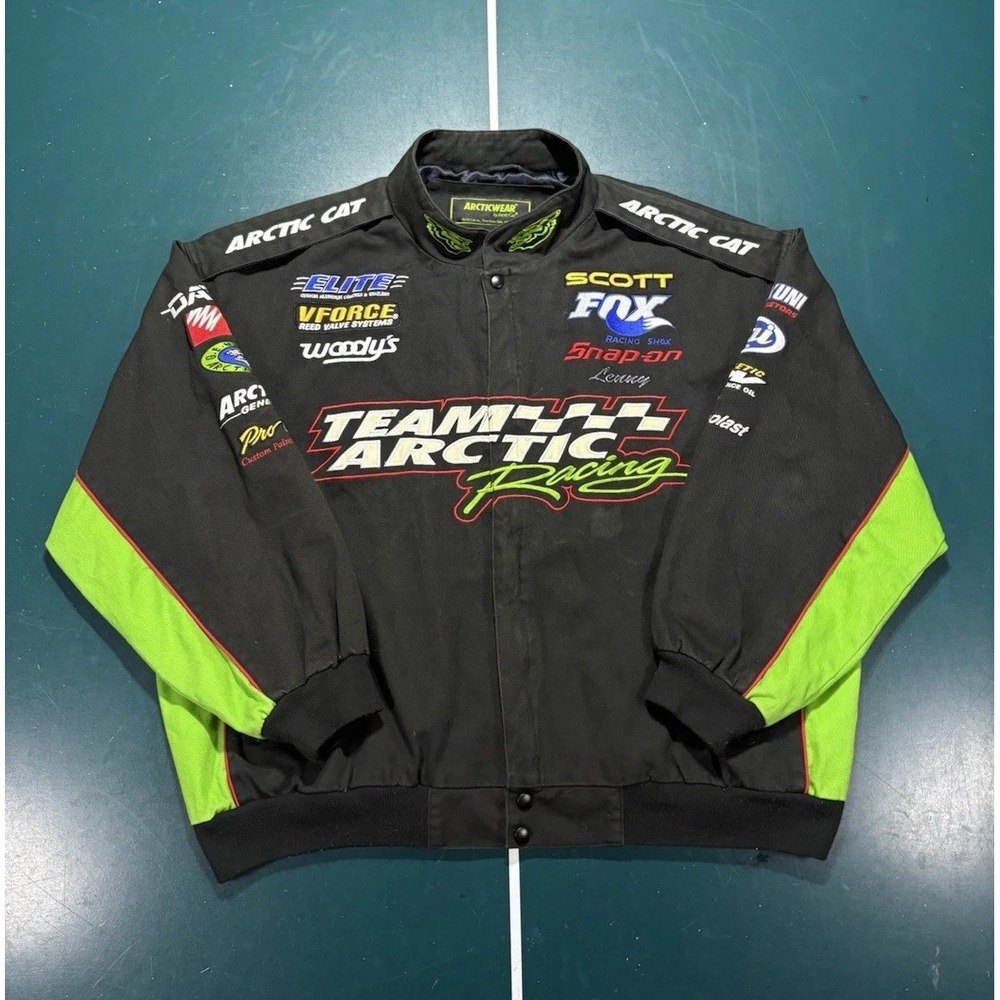 Vintage Team Arctic Cat Racing Jacket Men's 2XL Black Canvas 90s Broken Zipper*